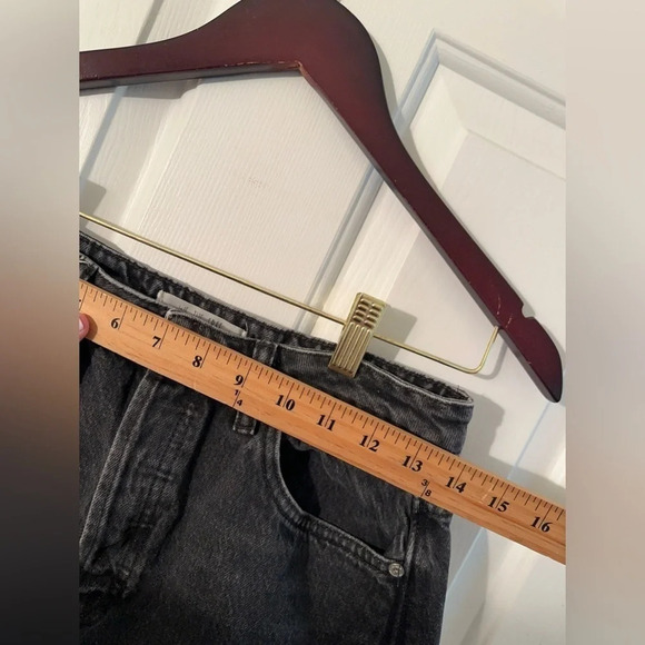 WE THE FREE PEOPLE Blk Rugged Aline Denim Button Fly Raw Hem Mini Jean Skirt 27 - Picture 8 of 11